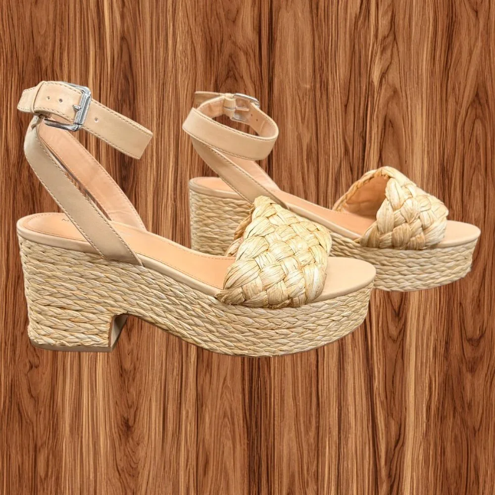 Marc Fisher Women's Steel Braided Raffia Wedge Platform‎ Sandals, Size 10